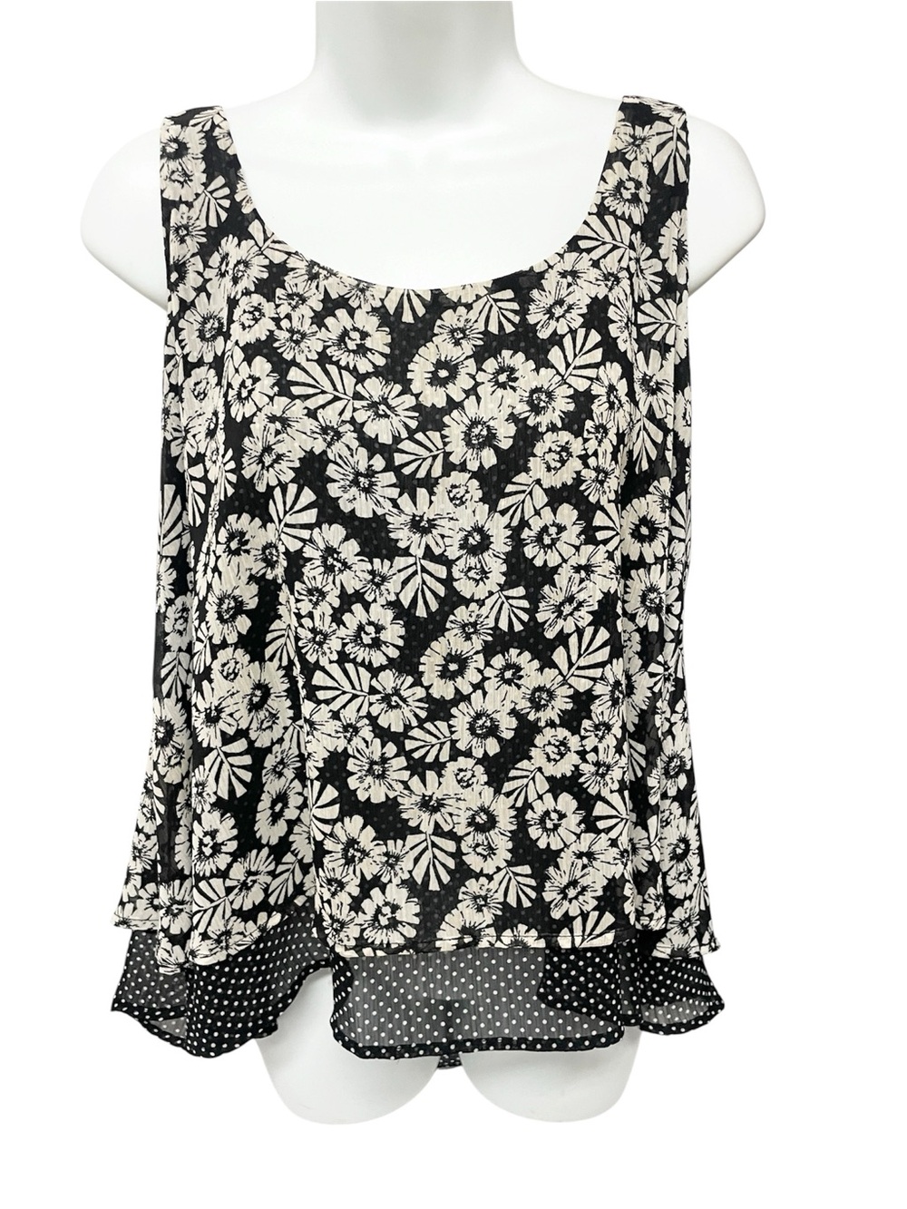 About A Girl Black and Cream Floral Layered Tank